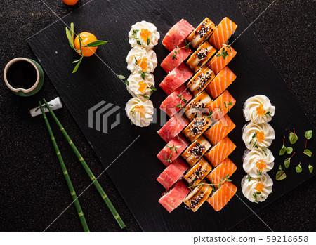 sushi set on the black background sushi set on the black background 59218658