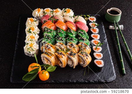 sushi set on the black background 59218670
