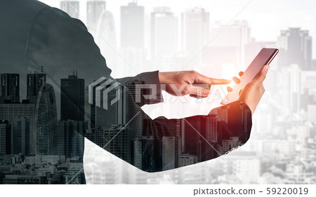 Double Exposure Image of Business Communication Double Exposure Image of Business Communication 59220019