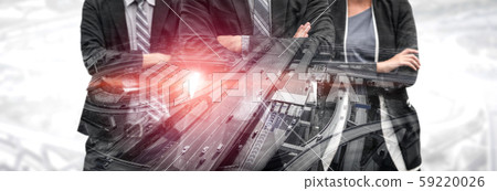 Double Exposure Image of Many Business People. Double Exposure Image of Many Business People. 59220026