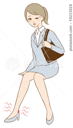 Woman rubbing shoes, painful illustration 59223028