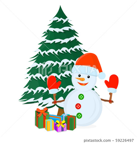 Christmas Tree with Gift and Showman Icon Concept. Christmas Tree with Gift and Showman Icon Concept. 59226497