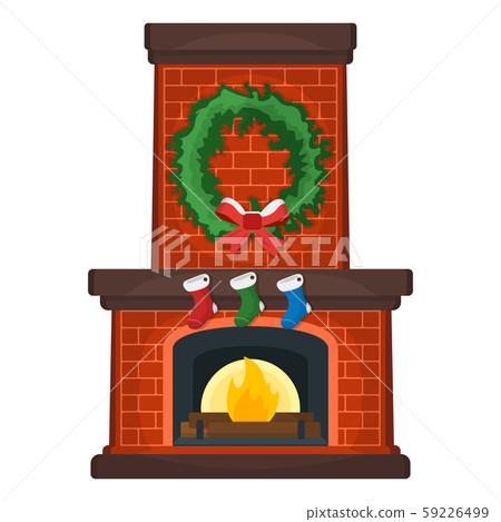 Christmas Fireplace with Xmas Sock Icon Concept. 59226499