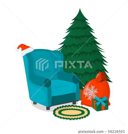 Armchair, Table and Christmas Tree Icon Concept. Armchair, Table and Christmas Tree Icon Concept. 59226501
