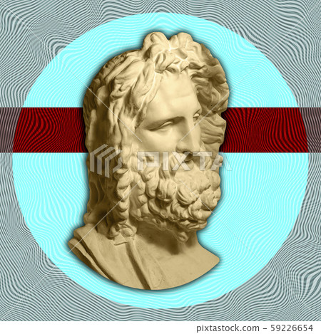 Contemporary art concept collage with antique statue head in a zine culture style. Man face with 59226654