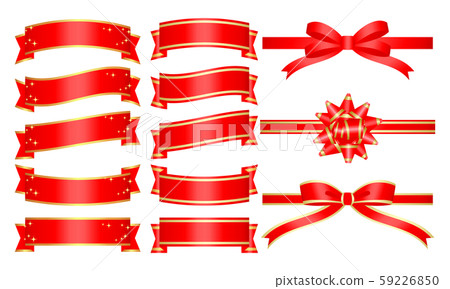 Red ribbon frame illustration set - Stock Illustration [59226850] - PIXTA