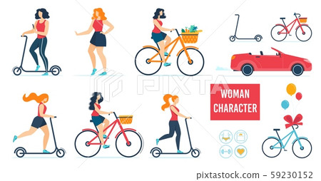 Woman Character Using Different Transport Set Woman Character Using Different Transport Set 59230152