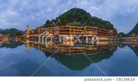 Ancient town Fenghuang at sunset in Hunan China 59230619