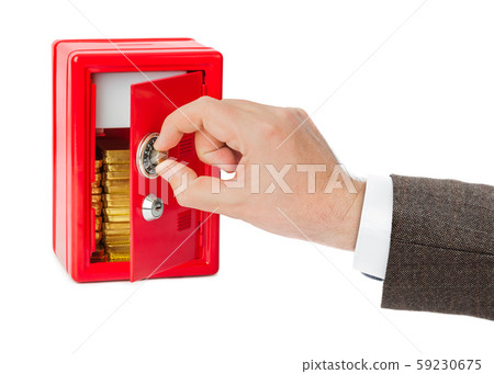 Hand and safe with gold bars 59230675