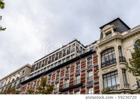 Old luxury residential buildings with balconies in Serrano Street in Salamanca district in Madrid Old luxury residential buildings with balconies in Serrano Street in Salamanca district in Madrid 59230720