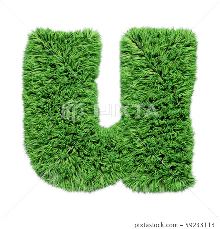 Herbal grass alphabet lowercase letter u. Isolated on white 3D illustration. Herbal grass alphabet lowercase letter u. Isolated on white 3D illustration. 59233113