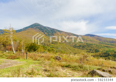 View of Hen-Kasayama from Fujimi Kogen (Nagano Prefecture) in autumn 59233344