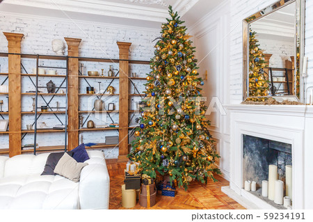 Classic christmas New Year decorated interior room Classic christmas New Year decorated interior room 59234191