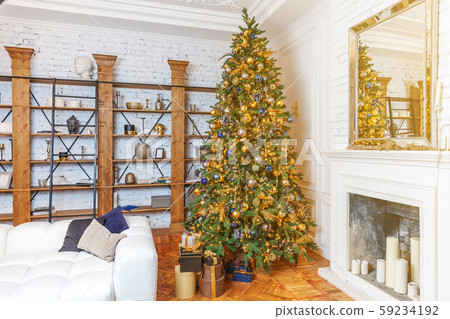 Classic christmas New Year decorated interior room Classic christmas New Year decorated interior room 59234192