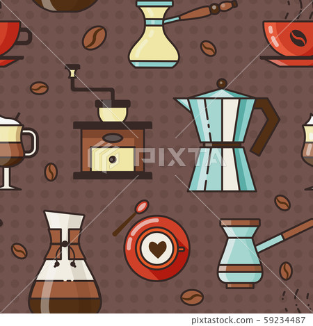 Coffee Pattern with Cups Grinder and Pots 59234487