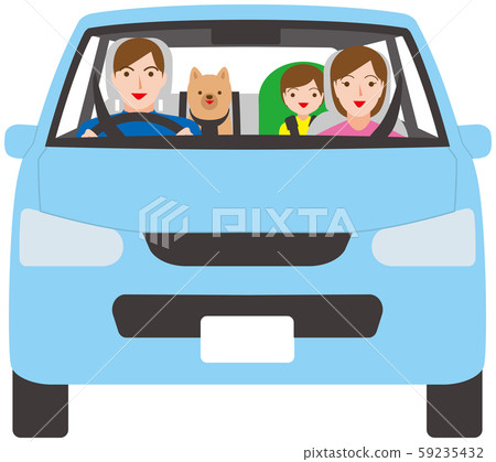 Driving family and pet.Vector material. 59235432