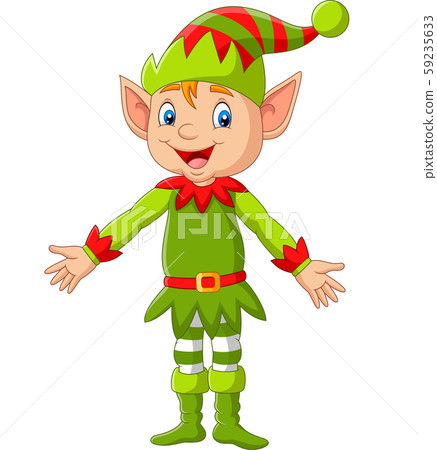 Cartoon happy Christmas elf presenting 59235633