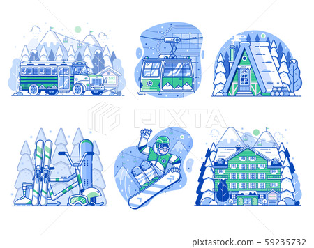 Winter Active Holidays Ski Resort Vacation Icons 59235732