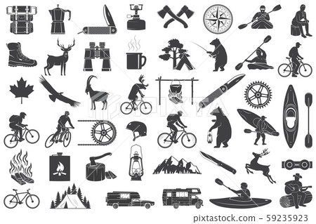 Set of Hiking and Camping icons isolated on the... - Stock Illustration ...