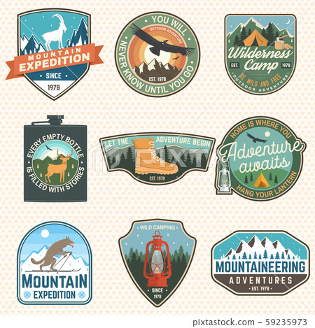 Mountain expedition and outdoor adventure badges. Vector. Concept for badge, patch, shirt, print 59235973