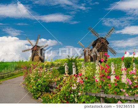 Wooden windmills. Village Vodianiki, Cherkasy Wooden windmills. Village Vodianiki, Cherkasy 59236553