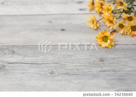 Yellow flower on wooden floor Yellow flower on wooden floor 59236680