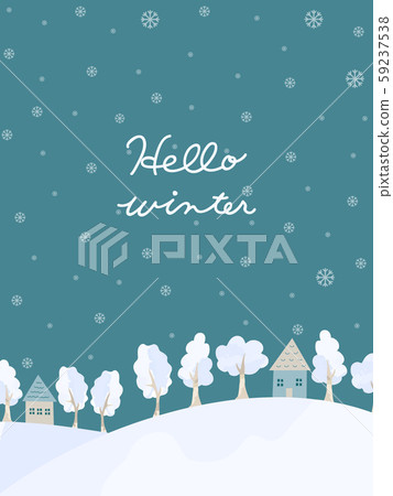 Snow mountain, snow crystal, tree, house background material 59237538
