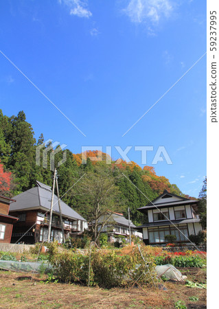 白馬村之浦秋山村 照片素材 圖片 圖庫