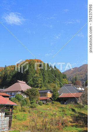 白馬村之浦秋山村 照片素材 圖片 圖庫