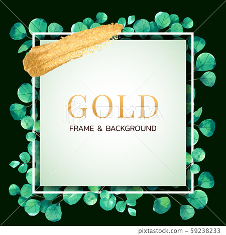Gold frame and border with eucalyptus template watercolour painted Gold frame and border with eucalyptus template watercolour painted 59238233