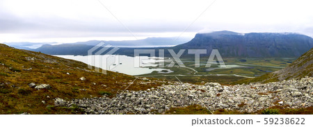 Panoramic view on meandering river delta at Panoramic view on meandering river delta at 59238622
