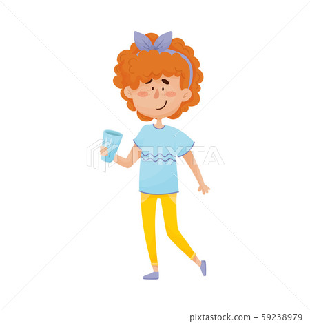 Young Red-haired Girl Character Standing and Drinking Still Water From Glass Vector Illustration Young Red-haired Girl Character Standing and Drinking Still Water From Glass Vector Illustration 59238979