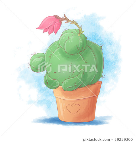 Cute cartoon cactus girl sleeping in a pot. Vector illustration. Cute cartoon cactus girl sleeping in a pot. Vector illustration. 59239300
