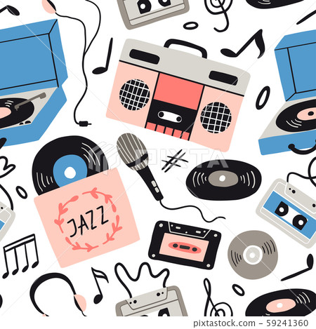 Music items doodle seamless pattern - Stock Illustration [59241360] - PIXTA