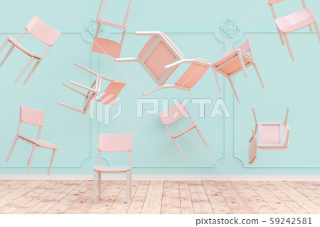 Flying chairs in a room rendering Flying chairs in a room rendering 59242581
