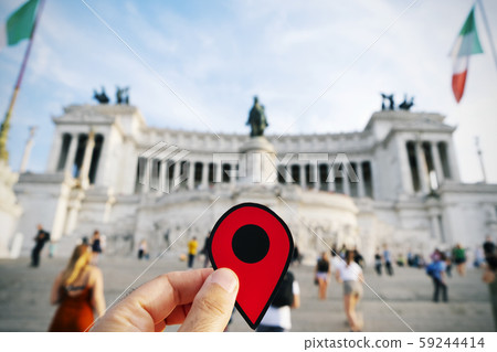 red marker at Victor Emmanuel II Monument in Rome. 59244414