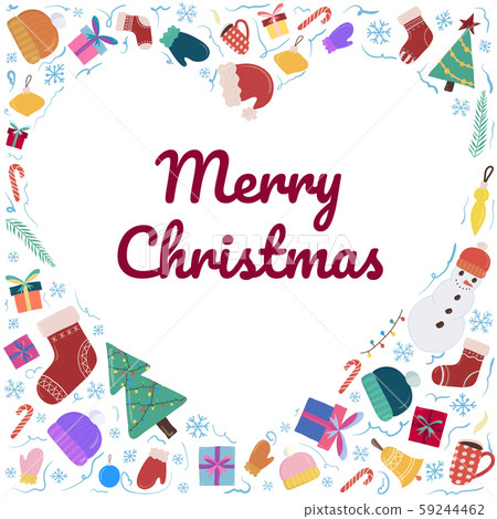 Merry Christmas and New year card frame as heart shape with tratitional object 59244462