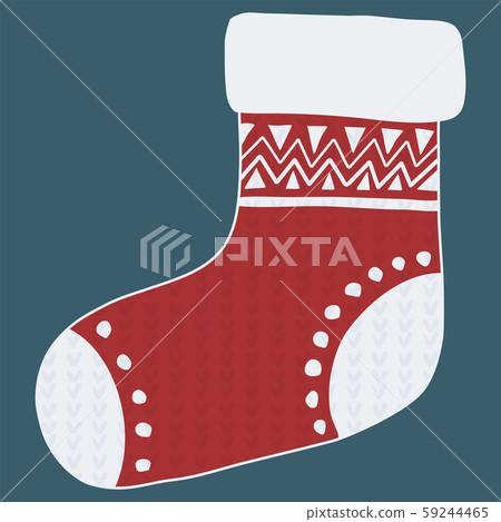 Vintage decorative christmas red sock with triangle ornament for design greeting card, invitation. Vintage decorative christmas red sock with triangle ornament for design greeting card, invitation. 59244465