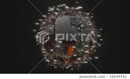Connection Lines and Dots Around Digital Sphere 59244542