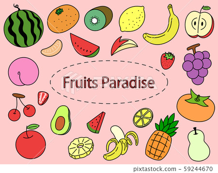 Fruit color set, strawberry, apple, mandarin orange, kiwi, banana, watermelon, cherry, pear, avocado, etc. Fruit color set, strawberry, apple, mandarin orange, kiwi, banana, watermelon, cherry, pear, avocado, etc. 59244670