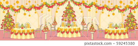 Restaurant Hall Christmas Decorations Flat Vector 59245380