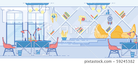 Modern Office Interior with Computer Tables Vector Modern Office Interior with Computer Tables Vector 59245382