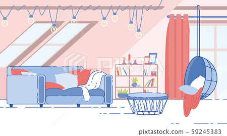 House Attic Room Cozy Interior Design Flat Vector House Attic Room Cozy Interior Design Flat Vector 59245383