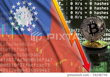 Myanmar flag and falling red arrow on bitcoin 59246730