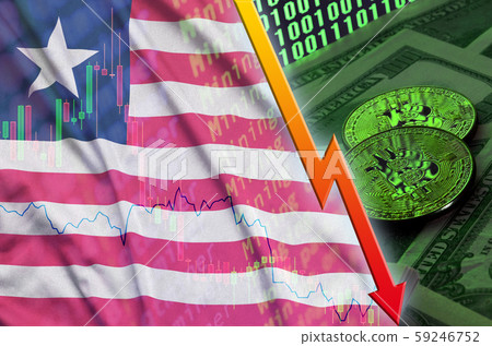 Liberia flag and cryptocurrency falling trend with 59246752