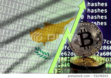 Cyprus flag and rising green arrow on bitcoin Cyprus flag and rising green arrow on bitcoin 59246842