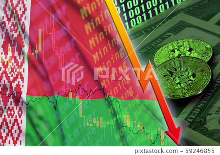 Belarus flag and cryptocurrency falling trend with Belarus flag and cryptocurrency falling trend with 59246855