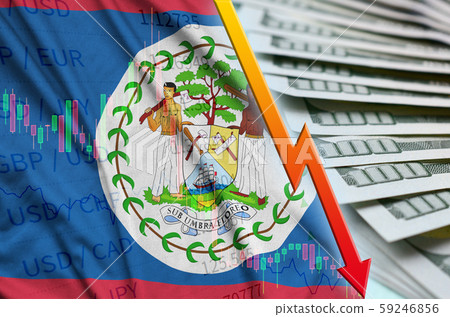 Belize flag and chart falling US dollar position Belize flag and chart falling US dollar position 59246856