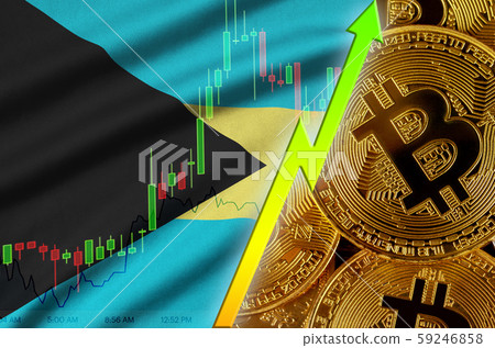 Bahamas flag and cryptocurrency growing trend with 59246858