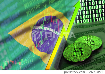 Brazil flag and cryptocurrency growing trend with 59246859